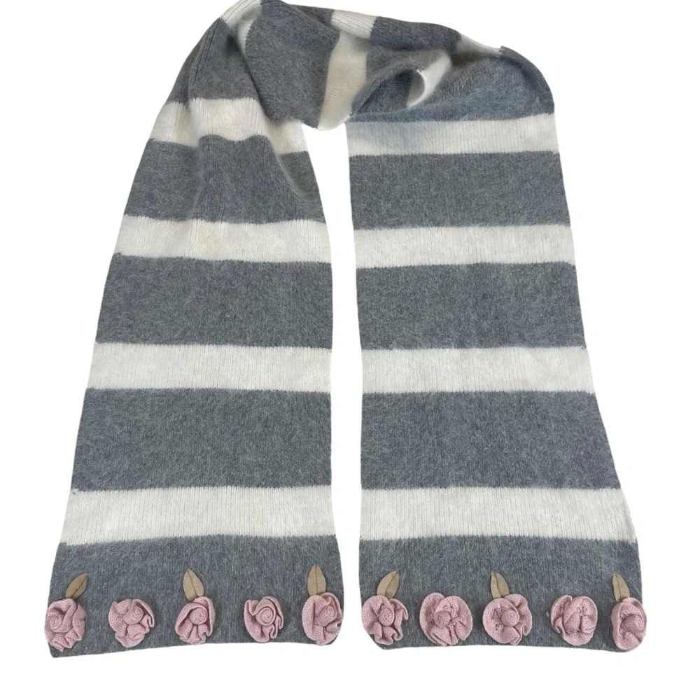 Scala pronto angora wool striped scarf with roses